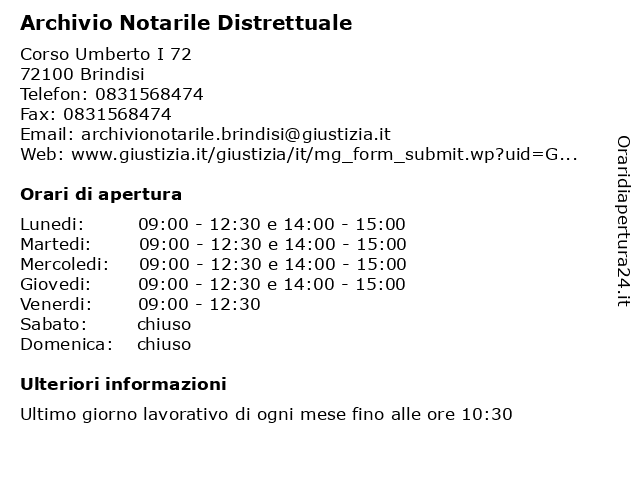 Orari di apertura Archivio Notarile Distrettuale Corso